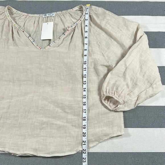 100% Linen Women's Top with Decorative Stitching V Neck 3/4 Sleeves One Size NWT - Picture 6 of 9